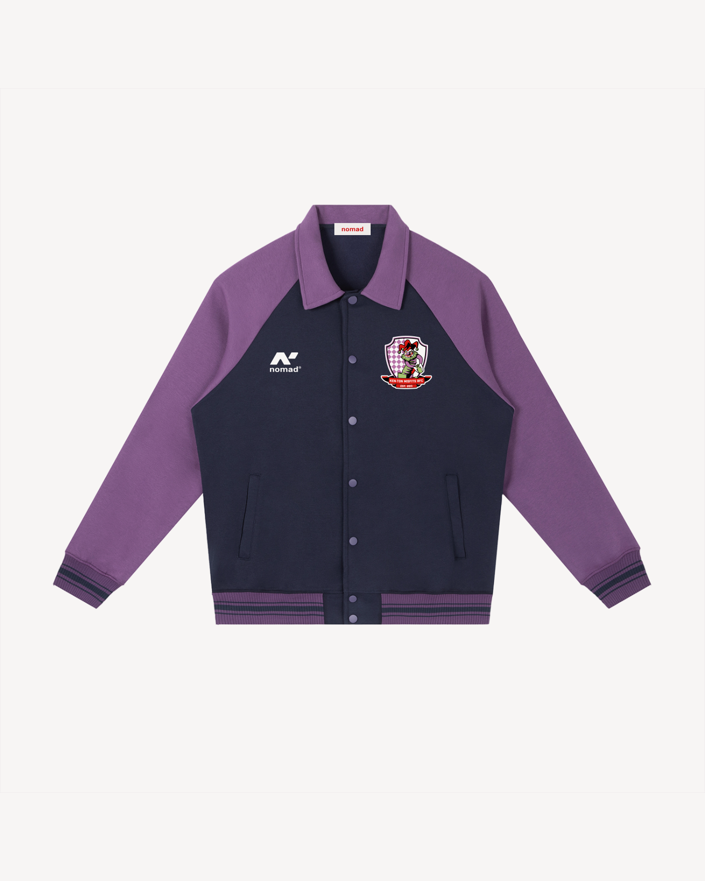 Ken-Ton Misfits RFC Raglan Varsity Jacket, Purple & Navy