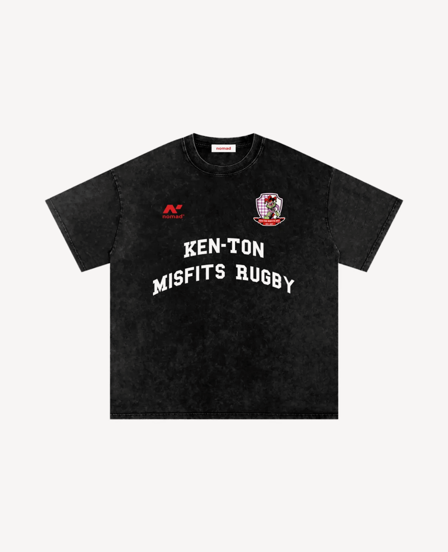 Ken-Ton Misfits Rugby College Font Oversized Tee, Washed Black