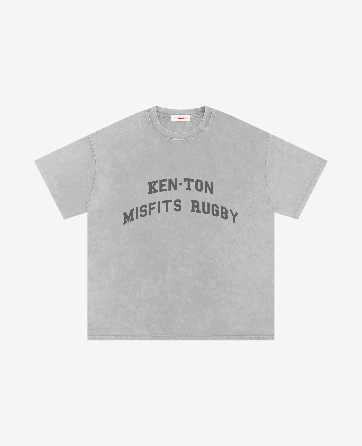 Ken-Ton Misfits Rugby College Font Oversized Tee, Washed Grey